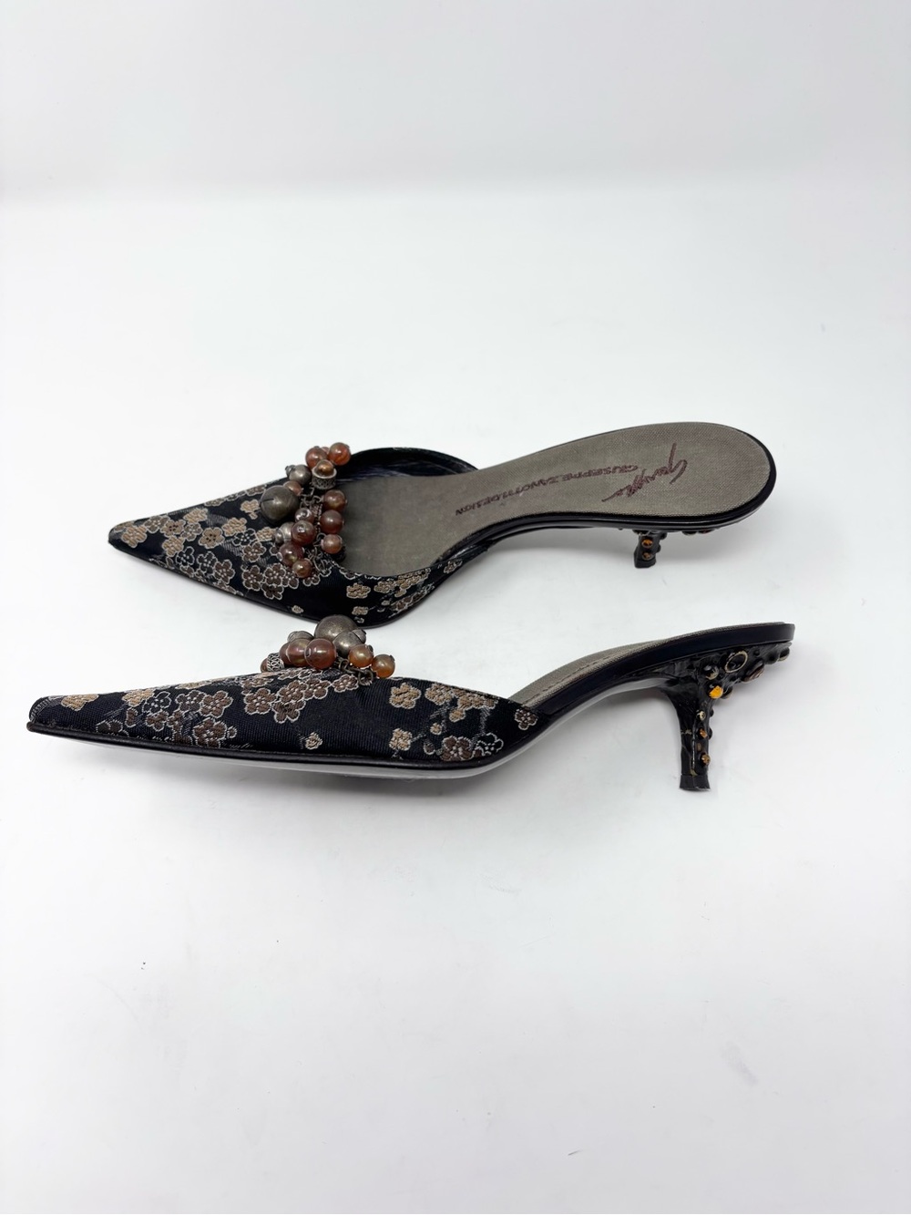 Vintage Giuseppe Zanotti Floral Jacquard Embellished Mule Heels Jeweled size 38 - Picture 5 of 8